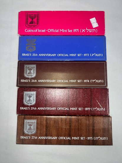5- Israel Official Mint Sets, 1971, 1973, 1974, 1975, and 1977, SELLS TIMES THE MONEY