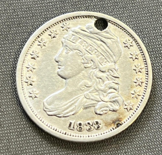 1833 Bust Dime, great type coin, 90% silver