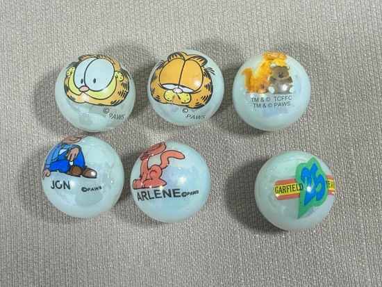 Jabo Classic Marbles produces prior to 2007 Reno OH Lot of 6, 1 in. Garfield 25th Anniv.