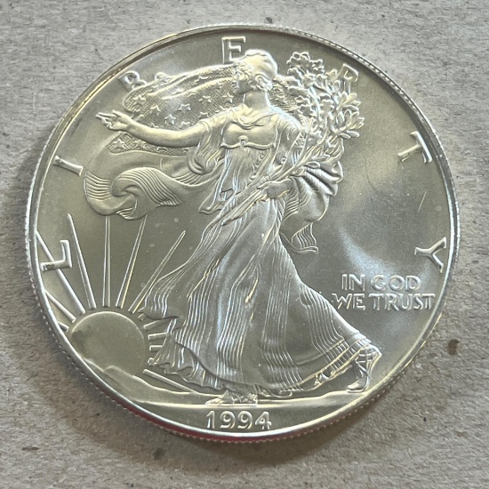 1994 US Silver Eagle Dollar Coin, .999 Fine Silver