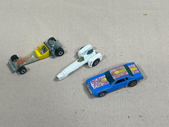 Hot wheels lot of 3 Evil Knivel, Odd Rod 77, 74 Monte Carlo redline