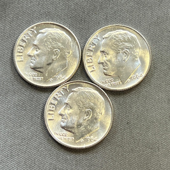 3- BU 1964 Roosevelt Dimes