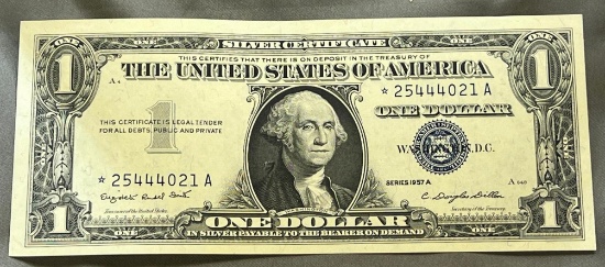 1957A One Dollar Silver Certificate STAR Note, minimal circulation