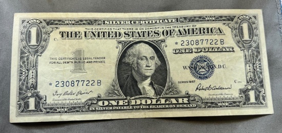 1957 One Dollar Silver Star Note Certificate, minimal circulation