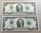 2- 2003 $2.00 Banknotes, w/ sequential serial numbers, sells times the money