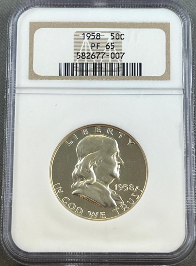 1958 Franklin Half Dollar in NGC PF65 Holder