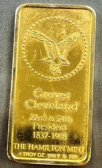 The Hamilton Mint Grover Cleveland .999 One Troy Ounce Silver Bar, Sigma Tested