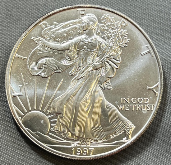 1997 US Silver Eagle Dollar Coin, .999 Fine Silver