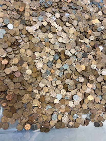 25 pounds of asst. Wheat Cents, some Indianheads noticed in pics