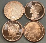 4- One Ounce Copper Rounds set, various designs, SELLS TIMES THE MONEY