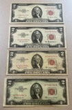 4- 1953 Red Seal $2.00 Banknotes, 1953, 1953A, 1953B, 1953C, SELLS TIME THE MONEY