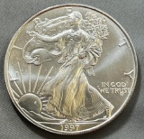 1997 US Silver Eagle Dollar Coin, .999 Fine Silver