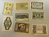 8 Pieces of Notgeld German Emergency Issue banknotes, SELLS TIME THE MONEY