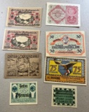 8 Pieces of Notgeld German Emergency Issue banknotes, SELLS TIMES THE MONEY
