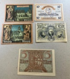 5 Pieces of Notgeld German Emergency Issue banknotes, SELLS TIMES THE MONEY