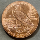 ONE OUNCE .999 COPPER ROUND, MADE IN THE LIKENESS OF A 1911 GOLD PIECE