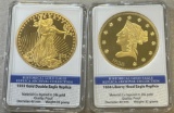 2- AMERICAN MINT Gold Replica Coins in holders