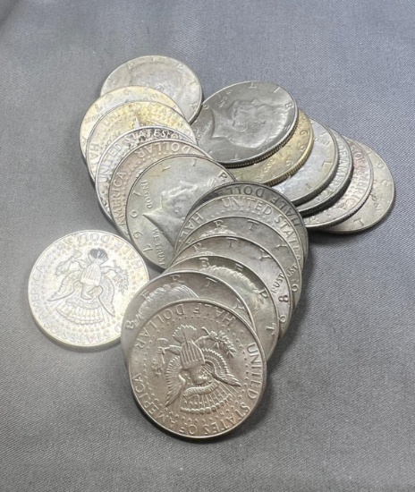 20- 40% Silver Kennedy Half Dollars w/ coin tube, sells times the money
