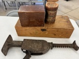 Wooden Boxes (2), Edison record Tube, Badger Jr. Jack