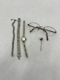 Glasses, Rumors Watch, Stick Pin and 2 tennis Bracelets