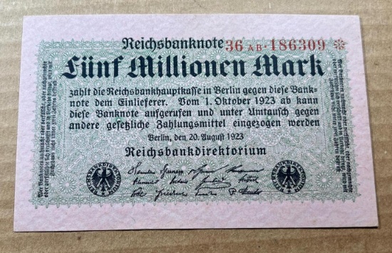 1923 Germany 5,000,000 Mark Banknote, minimal circulation