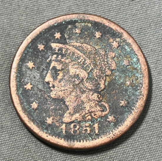 1851 Liberty Head One cent, FULL LIBERTY