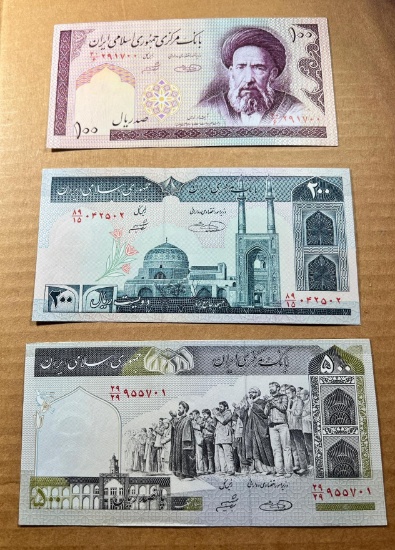 3- Iran Banknotes, 100, 200, 500 Rials, minimal circulation, sells times the money