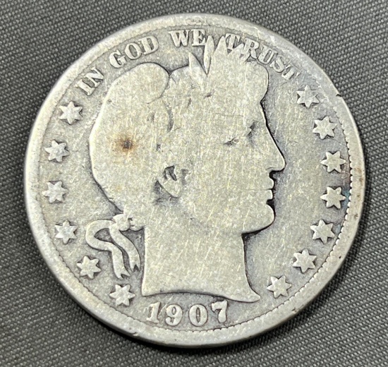 1907-D Barber Half Dollar, 90% silver