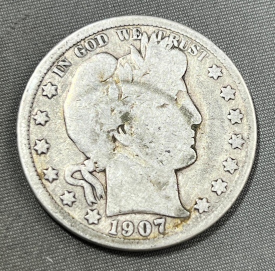 1907-D Barber Half Dollar, 90% silver