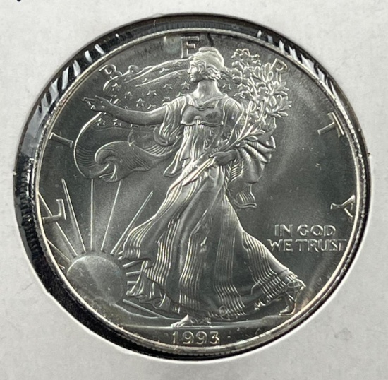 1993 US Silver Eagle Dollar Coin, .999 Fine Silver