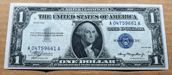 1935 One Dollar Silver Certificate, UNC, bur minor residue on back of note