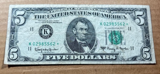 1963A $5.00 Green Seal Star Note