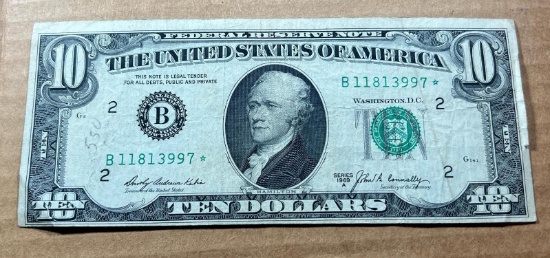 1969A $10.00 Federal Reserve Note, Green Seal, Star note