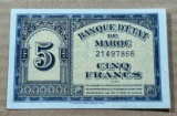 Morocco 5 Francs Banknote, minimal circulation