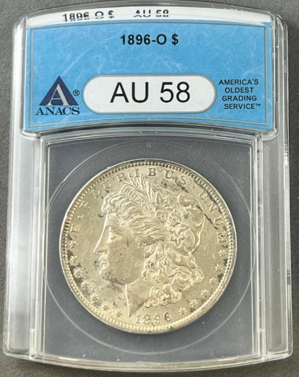 1896-O Morgan Silver Dollar in ANACS AU58 Holder