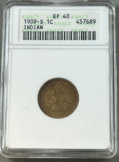 1909-S Indianhead Cent in ANACS EF40 Holder