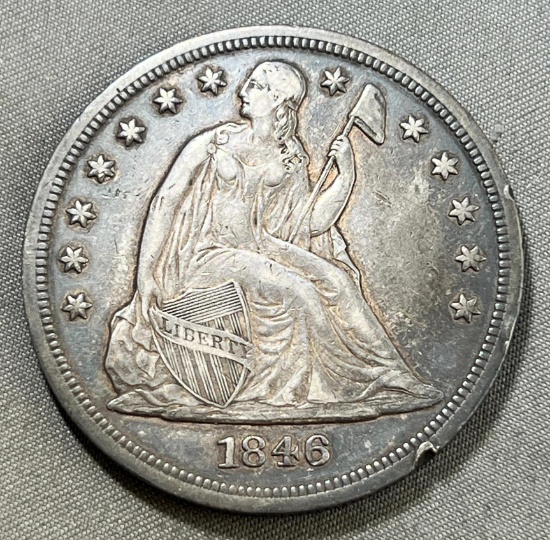 1846 Seated Liberty One Dollar Coin, SCARCE TYPE