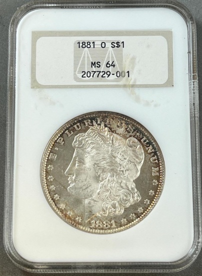 1881-O Morgan Silver Dollar in NGC MS64 Holder