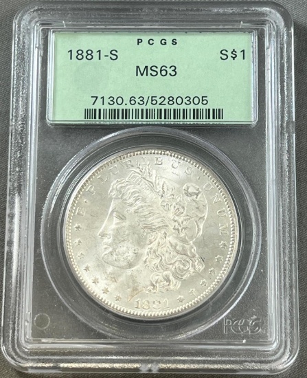 1881-S Morgan SIlver Dollar in PCGS MS63 Holder