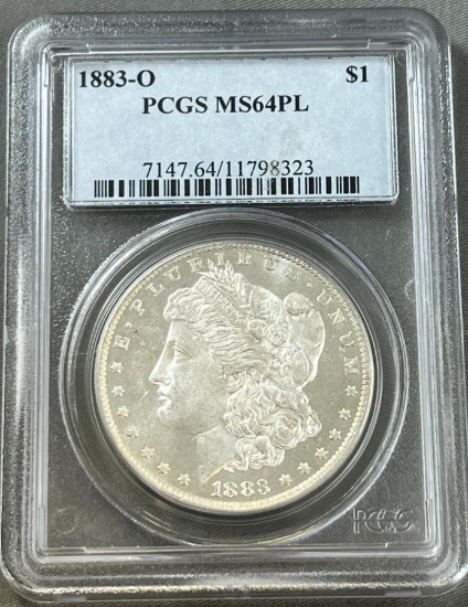 1883-O Morgan Silver Dollar in PCGS MS64PL Holder