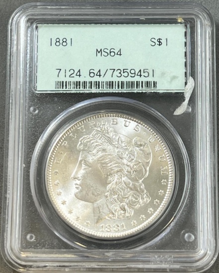 1881 Morgan Silver Dollar in MS64 PCGS Holder