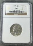 1942 Washington Quarter in PF65 NGC Holder