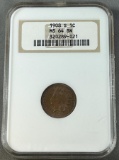 1908-S Indianhead Cent in NGC MS64 BN Holder