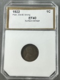 1922 Plain Cent, Die #2 Strong, in EF40 