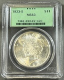 1923-S Peace Silver Dollar in PCGS MS63 holder