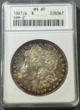 1887/6 Morgan Silver Dollar in MS60 VAM-2 ANACS Holder
