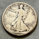 1917-D Reverse US Walking Liberty Half Dollar, 90% Silver