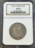 1855-O w/ arrows Seated Liberty Half Dollar in AU50 NGC Holder