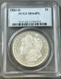 1883-O Morgan Silver Dollar in PCGS MS64PL Holder