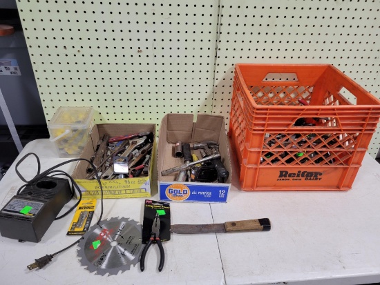Tools, Wrenches, pliers, charger, crate and more